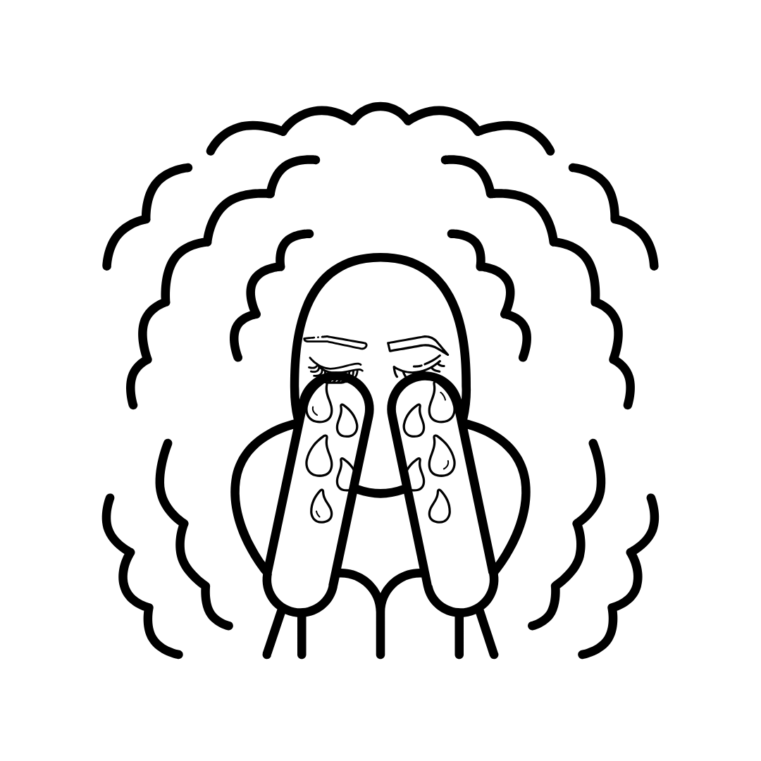 Animation of person crying with inexplicable pain