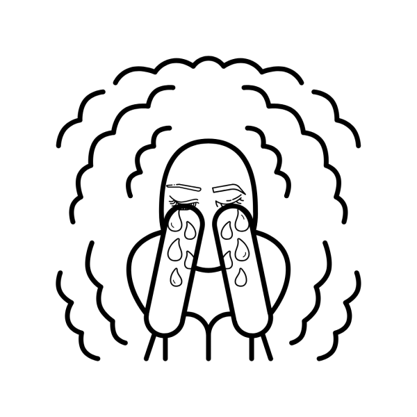 Animation of person crying with inexplicable pain