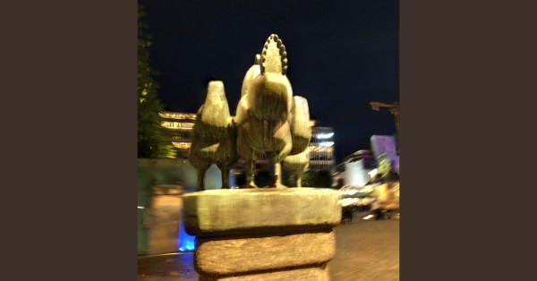 Backside of statue in a city square